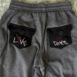 Kids large competition Gray/Black sweatpants with Embellished Pocket LIVE DANCE